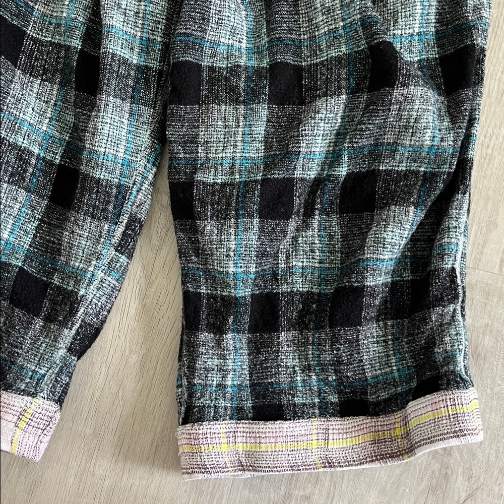 Free People Intimately Flannel Button Shirt Oversized Plaid Capri Pants Set S XS - Picture 10 of 16